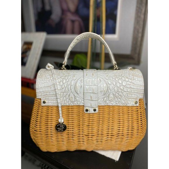 (Sold) BRAHMIN Tracy Satchel Pearl Herring Wicker - Picture 9 of 12